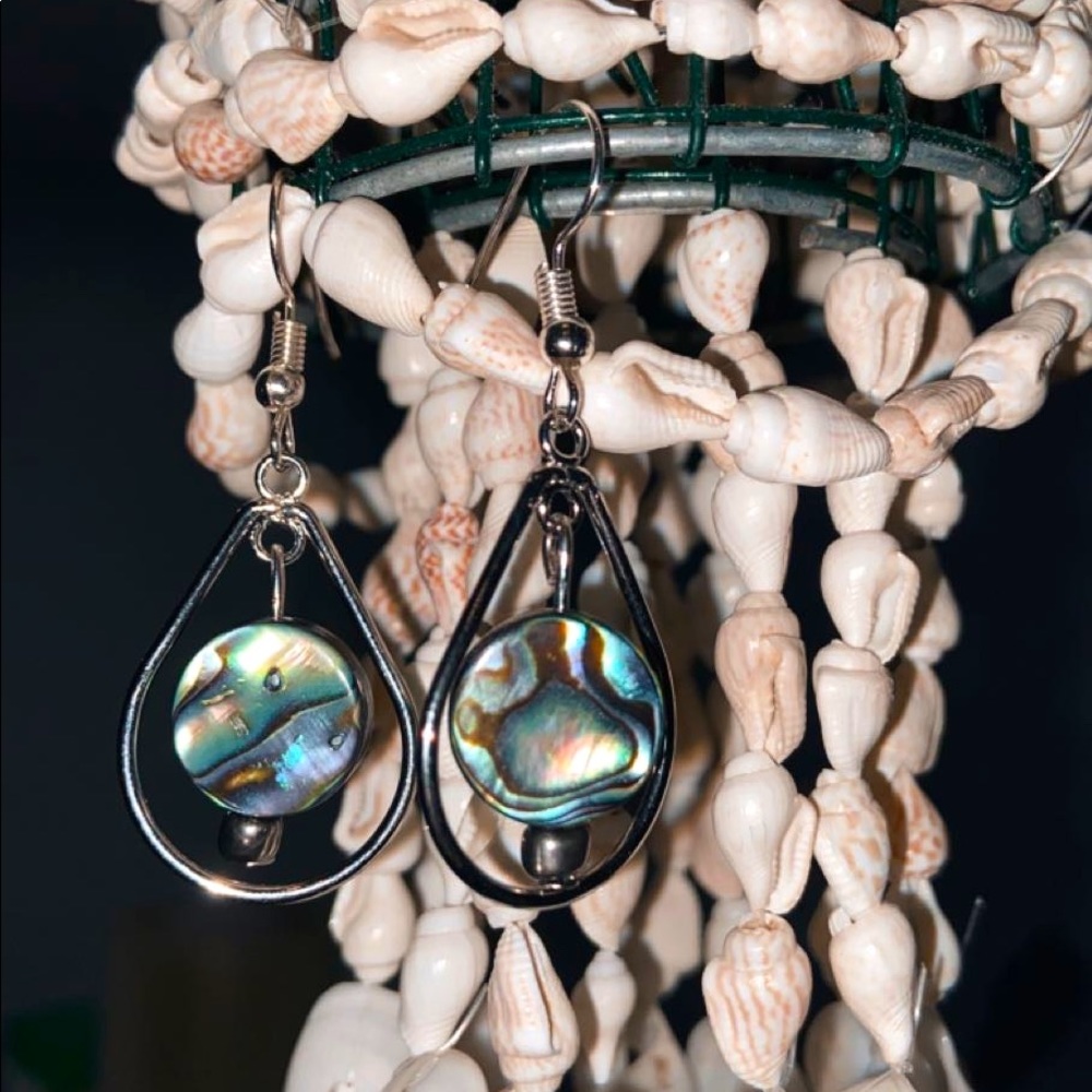 Handmade abalone shell earrings.